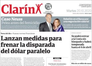 Tapas de diarios argentinos de hoy martes 20 de octubre de 2020.